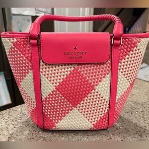 Kate Spade Vibrant Pink and Cream Checkered Tote
